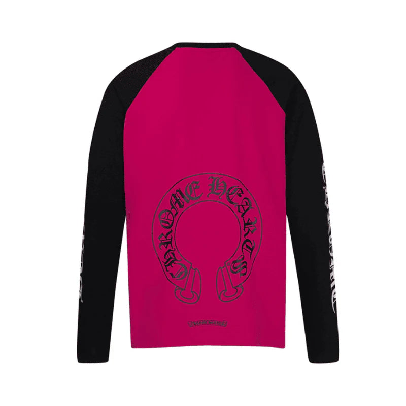 Chrome Hearts White Neck Logo Baseball Long Sleeve Pink Tee