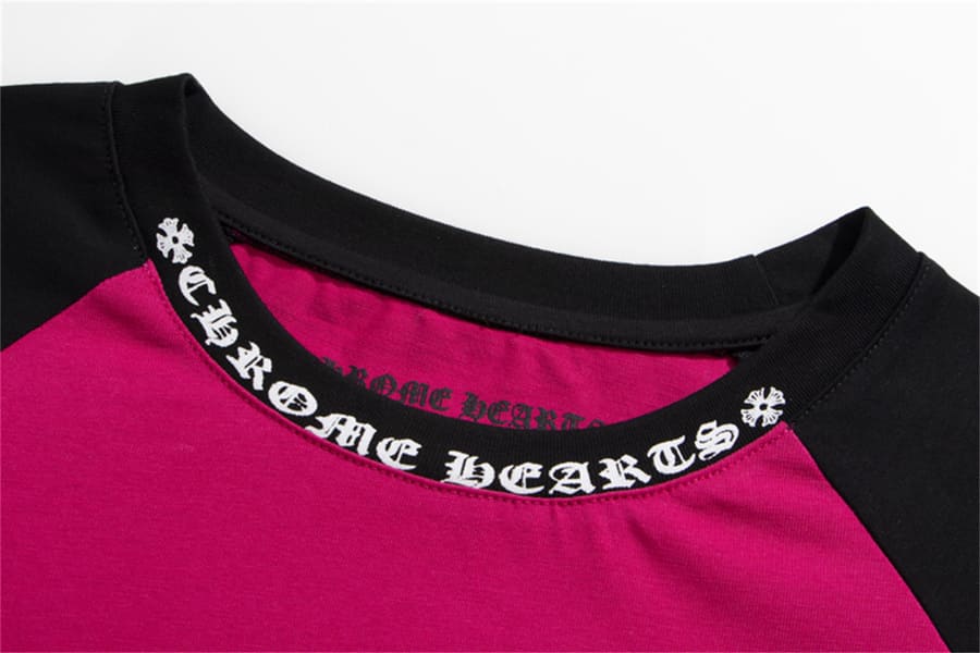 Chrome Hearts White Neck Logo Baseball Long Sleeve Pink Tee