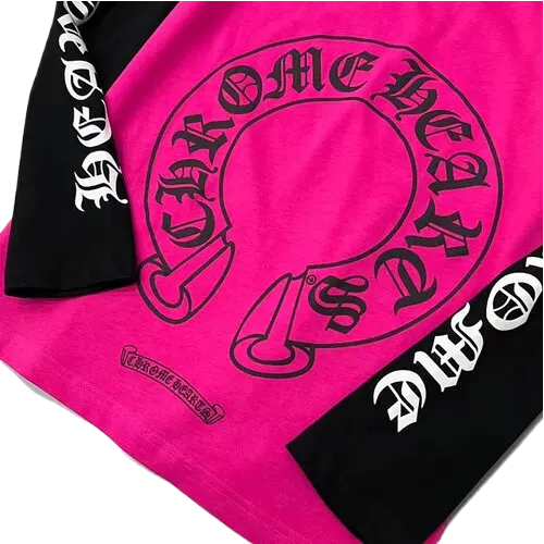 Chrome Hearts White Neck Logo Baseball Long Sleeve Pink Tee