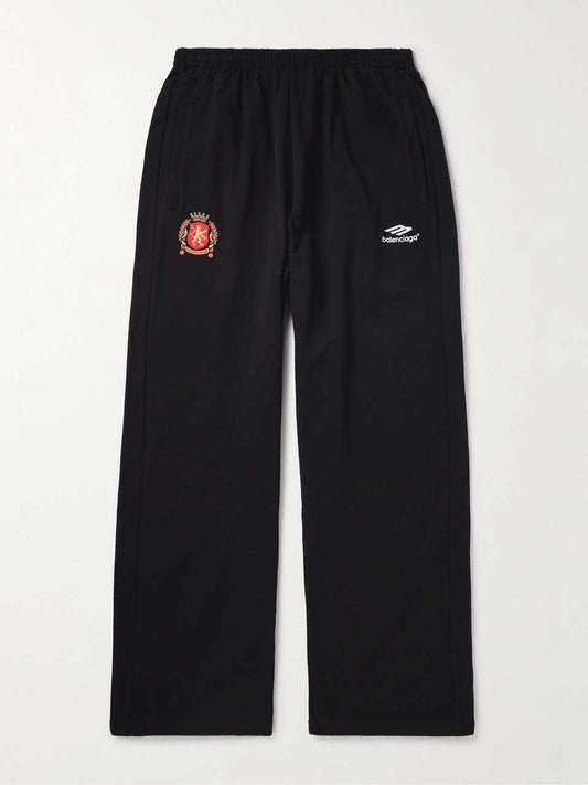 BALENCIAGA - WIDE-LEG DISTRESSED LOGO-APPLIQUÉD COTTON-JERSEY SWEATPANTS