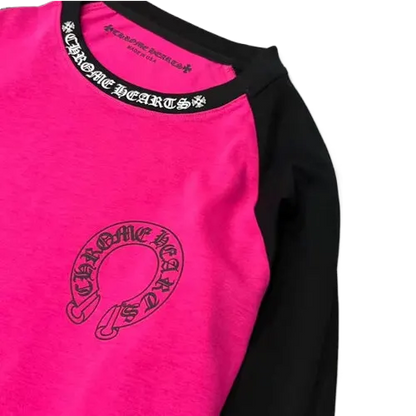 Chrome Hearts White Neck Logo Baseball Long Sleeve Pink Tee