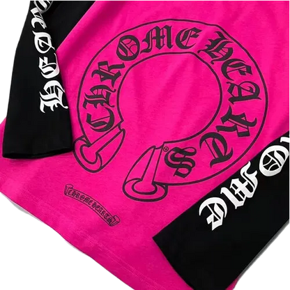 Chrome Hearts White Neck Logo Baseball Long Sleeve Pink Tee
