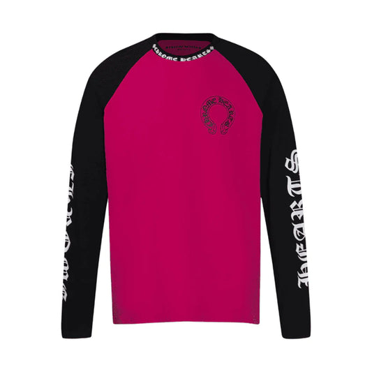Chrome Hearts White Neck Logo Baseball Long Sleeve Pink Tee
